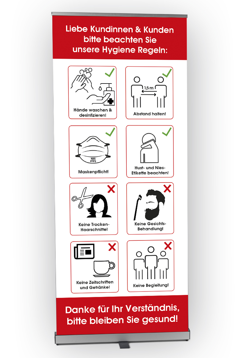 Rollup-Cube-mit-Corona-Hinweise-Friseur Roll-Up Cube